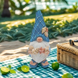 Etlemonde Outdoor Garden Sea Gnome Statue Decoration Indoor Outdoor Resin Beach Gnome Sculpture for Home Office Desktop Bathroom, Summer Pool Decoration Outdoor Gifts (Holding a Shell)