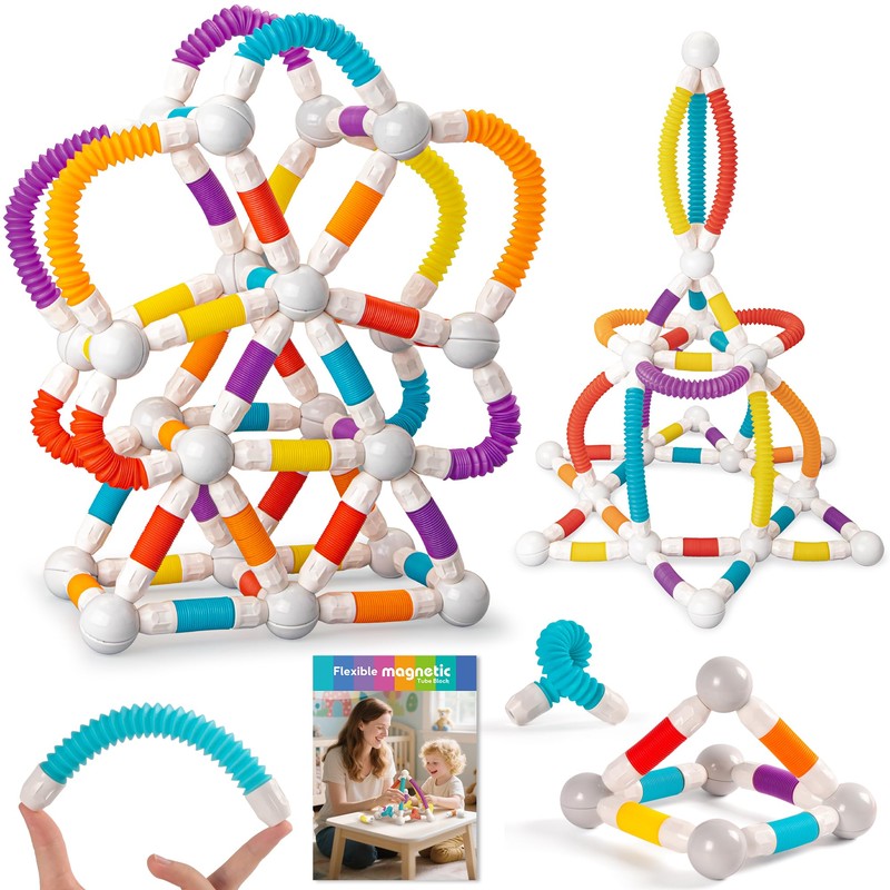 ROUSKY Magnetic Building Blocks Construction Set, 66 Pieces, Educational STEM