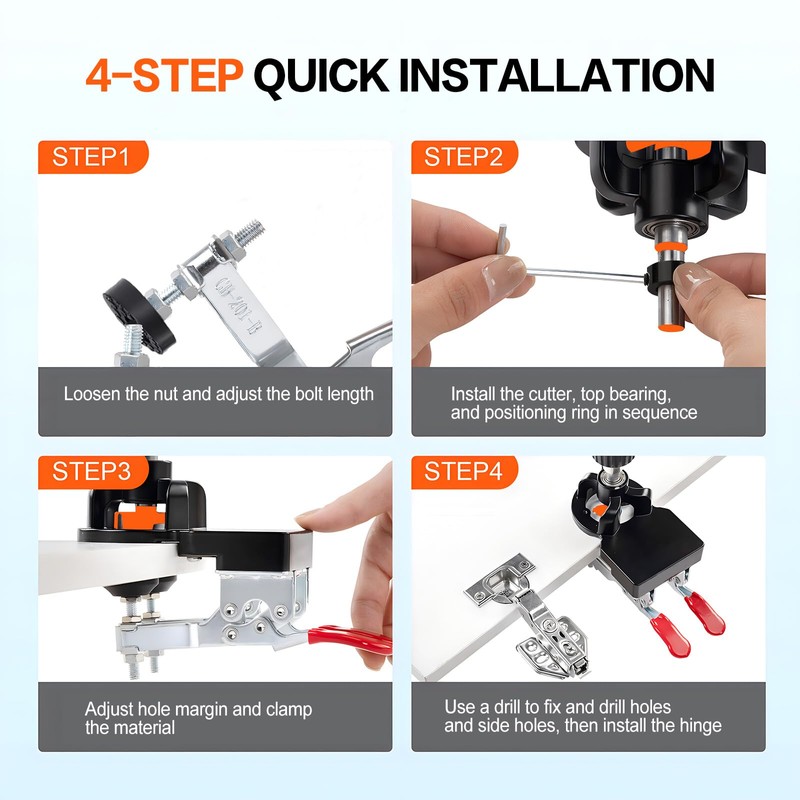 Jeinbuil 35 mm Drilling Template Concealed Hinge Gauge Including Forstner