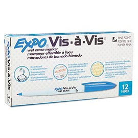Expo Vis-a-Vis Wet-Erase Marker, Fine Point, Blue Ink, Dozen (SAN16003)