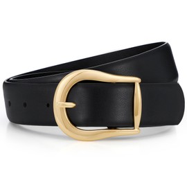 WHIPPY Women's Leather Belt for Jeans Pants Dresses Casual Fashion Waist Belt with Gold Buckle Black, S