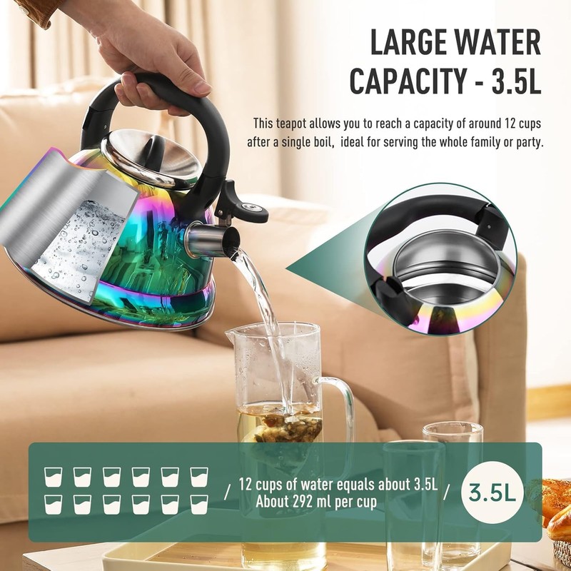 Weftnom Tea Kettle, Kettle 3.7QT, Tea Pot Whistling 316 Stainless