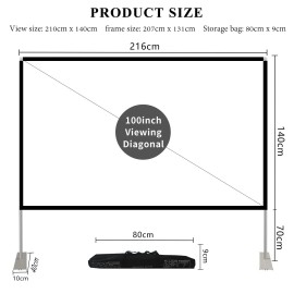 HOIN Projector Screen with Stand 100 inch 16:9 HD 4K Outdoor Projector Screen for ...