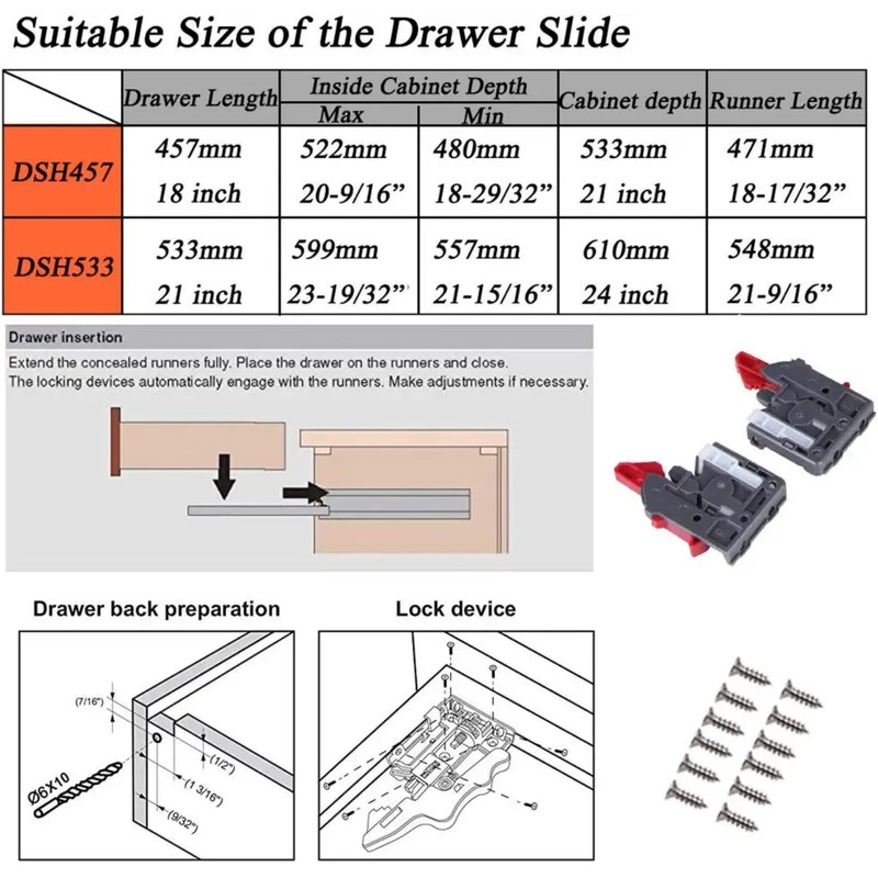 knobelite 1 Pair 18 Inch Undermount Drawer Slides, Self Soft