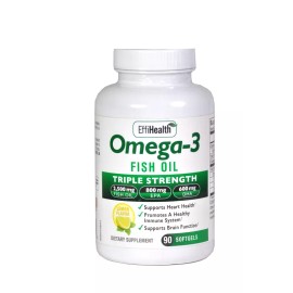 EffiHealth Omega 3 Fish Oil - Triple Strength Fish Oil - 2500mg 800 EPA 600 DHA