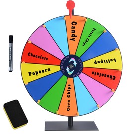 QRKMCFJM 16 Inch Heavy Duty Prize Wheel - Color Editable Spinning Wheel with 14 Slots, Dry Erase Marker & Eraser - Perfect for Spin The Wheel of Fortune, and Prize Spinner with Stand - Ideal