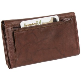 Ledershop24 RFID Women's Leather Wallet Women's Purse – Long Brown Leather – Gift Set + Exclusive Keyring, brown, Women's leather wallet long - landscape format
