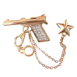 Navachi 18k Gold Plated Crystal Five Star Pistol Handcuffs Gun Chain Az7668b Brooch pins