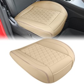 Nilight Car Seat Cushion Cover Beige Leather Front Seats Waterproof Anti-Slip with Storage Bag Wraps Bottom Fits Cars Sedan Van SUV Truck