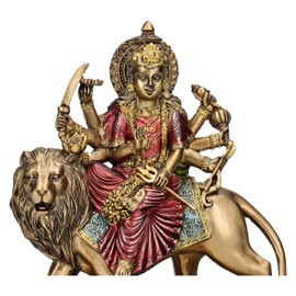 Durga Figurine Riding Lion 15 cm Buddha Decorative Hindu God