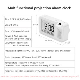 FAYAIALO Projection Alarm Clock,Digital Clock with Backlight Display,Show Date Week Temperature,12/24H,Clear Projection Multi-function Convenient and Accurate for Bedroom