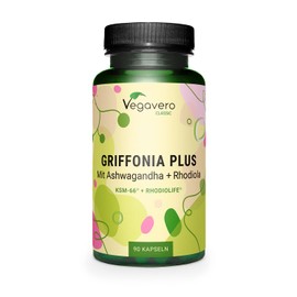 5-HTP Capsules | Comparison Winner 2023* | Made of Griffonia | With Ashwagandha KSM-66® and Rhodiola Rosea Rhodiolife® | Adaptogen Complex | Laboratory Tested | German Production by VEGAVERO®