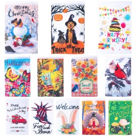 Foxany 12 Pack Seasonal Garden Flags One-Sided 12 x 18 Inch Yard Flags Small