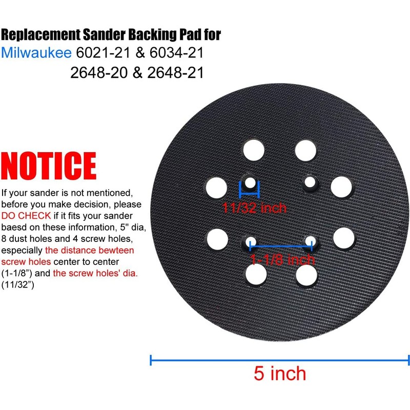 Standard 5" Hook and Loop Replacement Sander Pad for Milwaukee