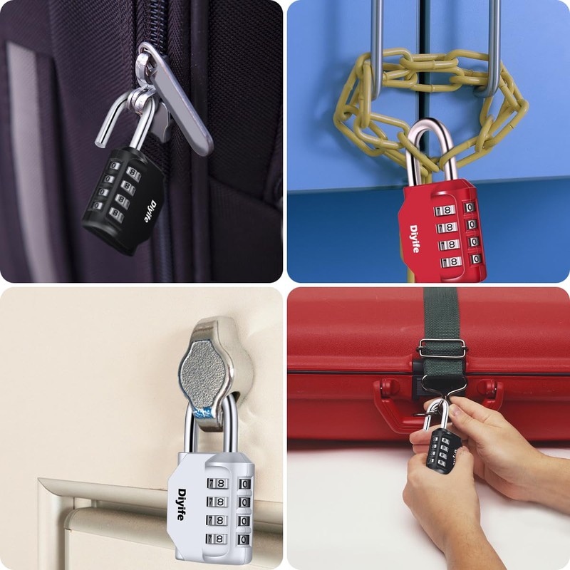 Combination Padlock, [3 Pack] Diyife 4 Digit Lock Combination, Padlock