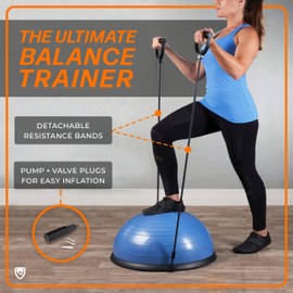 URBNFit Half Balance Ball - Yoga Ball Balance Trainer for Core Stability & Full Body Workout at Home or Gym - Resistance Bands, Pump and Exercise Guide Included - Teal