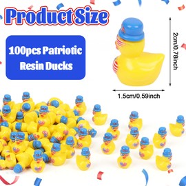 CCINEE 100pcs Patriotic Mini Resin Ducks Bulks, 4th of July Miniature Duck Figures to Hide Tiny Resin Ducks Ornament for Cruise Ship Independence Day Veteran Party Office Home Table Garden Decoration