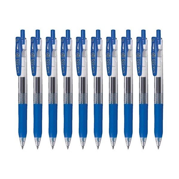Zebra Sarasa Clip 0.7 Retractable Gel Ink Pen, Rubber Grip, 0.7mm, Blue Ink, Value Set of 10
