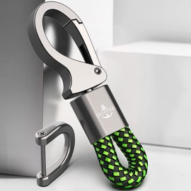 SKIPPER 8747 Keyring Carabiner with Ring and D-Clip, Leatherette stainless steel,