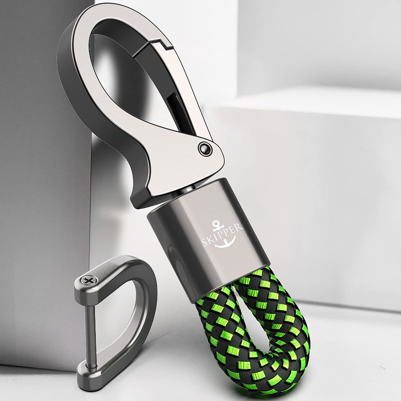 SKIPPER 8747 Keyring Carabiner with Ring and D-Clip, Leatherette stainless