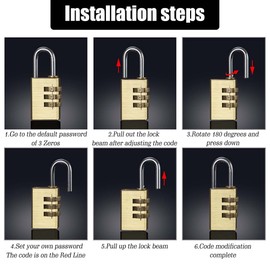 Brass Combination Lock, 3 Digit Combination Padlock Set Your own Small Combination Locks for Gym Locker Locks, Suitcase, School, Doors, Toolbox, Hasps and Storage Padlock (L)