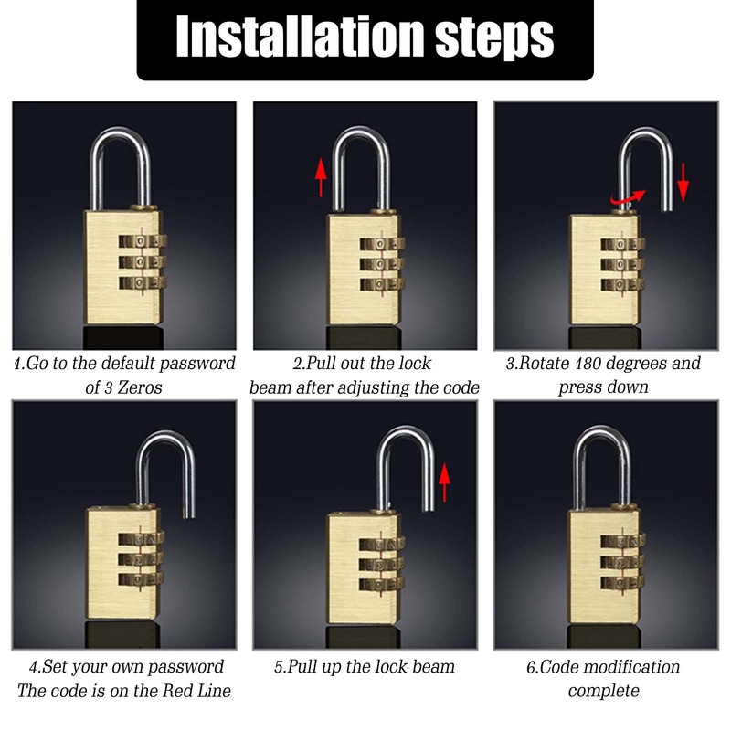 Brass Combination Lock, 3 Digit Combination Padlock Set Your own