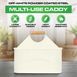 Plexon Off-white Metal Caddy, Table Utensil Caddy with Handle Galvanized Steel Utensil Holder for Party Metal Flatware Caddy Large Silverware Organizer Countertop for Kitchen Garden Patio Bathroom