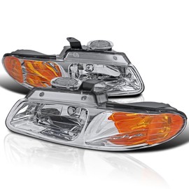 Spec-D Tuning Chrome Headlights Amber Reflector Compatible with 1996-2000 Dodge Grand Caravan, Chrysler Town & Country, Grand Voyager, L+R Pair Head Light Lamp Assembly