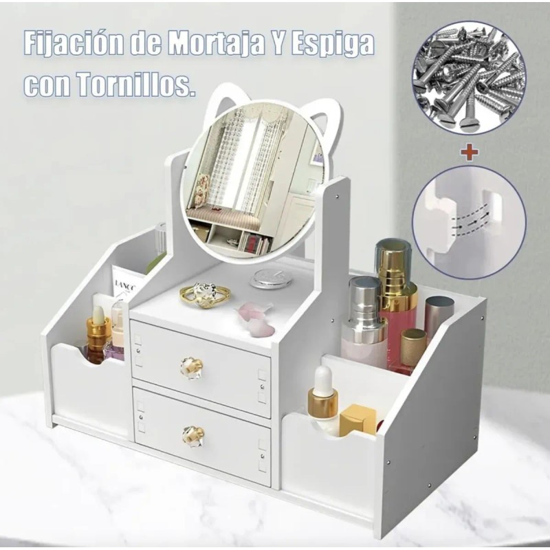 Caja De Almacenamiento De Cosméticos Multifuncional + Espejo