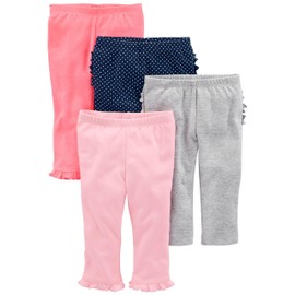 Simple Joys by Carter's Baby Girls' 4-Pack Pant, Coral Pink/Grey/Navy Dots/Pink, Preemie