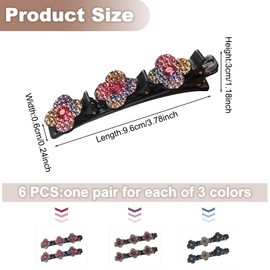 Pack of 6 Double Layer Hair Clips, Hair Clips with Sparkling Crystal Stones, Braided Rhinestone Hair Clips for Women and Girls