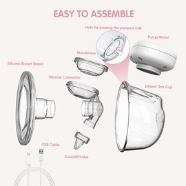 YOUHA Wearable Breast Pump Hands Free Electric Single Portable Wearable Breast Cup 8oz/ 240ml BPA-free 3 Modes 9 Suction Levels Rechargeable Comfort Breastfeeding Milk Collector (28mm Nipple Diameter)