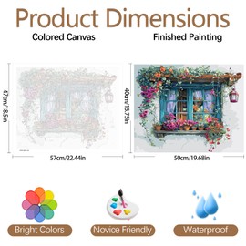 JATOK Paint by Numbers Adults, Paint by Numbers, DIY Window with Brushes and Acrylic Paints, Hand Painted Oil Painting Canvas for Home Decor, Without Frame (40 x 50 cm)
