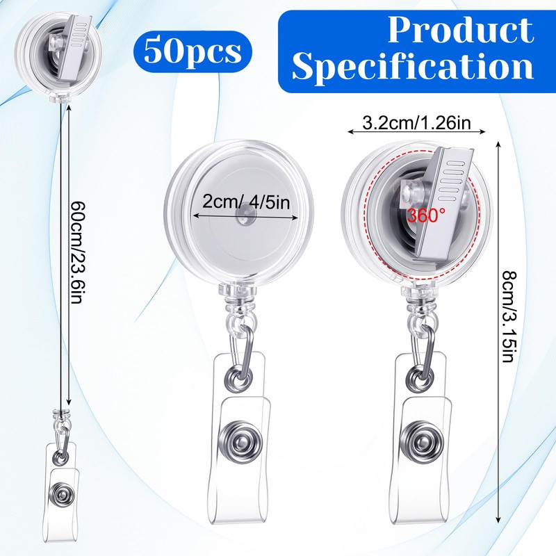 Afcabakila 50 Pack Retractable Badge Reels with 360° Swivel Alligator