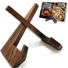 Wooden Cook Book Stand for Kitchen, Recipe Book Holder Stand for Kitchen Counter Decor, Multifunctional Book Stands for Display Brown