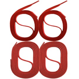 SNORS 2 Pairs of Waxed Round and Flat Shoelaces, 18 Colours, 45-150 cm, Tear-Resistant, Stable, Cotton Shoe Laces for Business, Leather Shoes, Boots, red