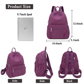 Ecohaso Women's Fashion Backpacks, Small Backpacks for Women Mini Nylon Waterproof Anti Theft Rucksack Women Travel Handbag (Purple)