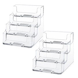 Business Card Holder, 2 Pieces Business Card Display Rack, Business Card Table Stand 4 Compartments Transparent Business Card Table Stand for Desk Business Card Stand