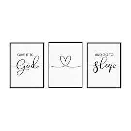 Give It To God And Go To Sleep Sign Bedroom Wall Decor:3 Piece Farmhouse Bedroom Signs Wall Decor Above Bed Framed Modern Minimalist Quotes Wall Art Prints Master Bedroom Decor for Couples 12"x16"