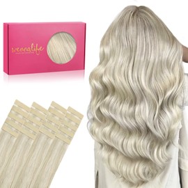 WENNALIFE Tape in Hair Extensions Human Hair, 20pcs 10 inch 30g Ash Blonde Highlighted Platinum Blonde Real Human Hair Tape Extensions Remy Tape Hair Extensions Straight Hair Extensions