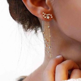 Allereya Vintage Crystal Star Ear Jacket Earrings Rhinestone Star Ear Climber Earrings Cz Shooting Star Drop Earrings Gold Long Chain Dangle Earrings Jewelry for Women and Girls (Gold)