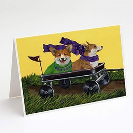 Caroline's Treasures PPP3257GCA7P Corgi Express Greeting Cards and Envelopes Pack of 8 A7 Size 5x7 inch Blank Note Cards, 7 x 5, Multicolor