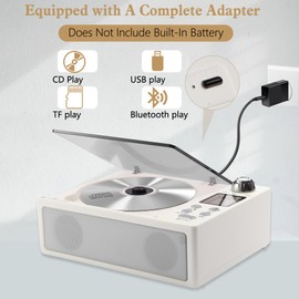 M-Amazup CD Player Portable, Desktop CD Players for Home with Cable and Adapter, Dual Speakers, Support Opt/USB/TF Card/AUX/FM with Remote Control, LCD Display, 3.5mm Headphone Jack, White