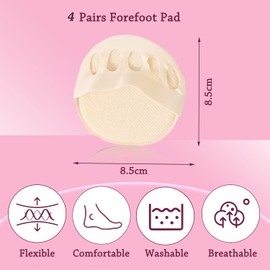 4 Pairs of Metatarsal Pads, Forefoot Pads, Toe Socks, High Heels Forefoot Pads, Forefoot Shoe Pads, Toe Socks, Metatarsal Pad Soft, for High Heels, Suitable for Work, Running