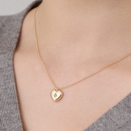 Gold&Deer 14KGP Heart Cubic Piece Necklace White Gold / 골드앤디어 14KGP 하트 큐빅 조각 목걸이 화이트골드