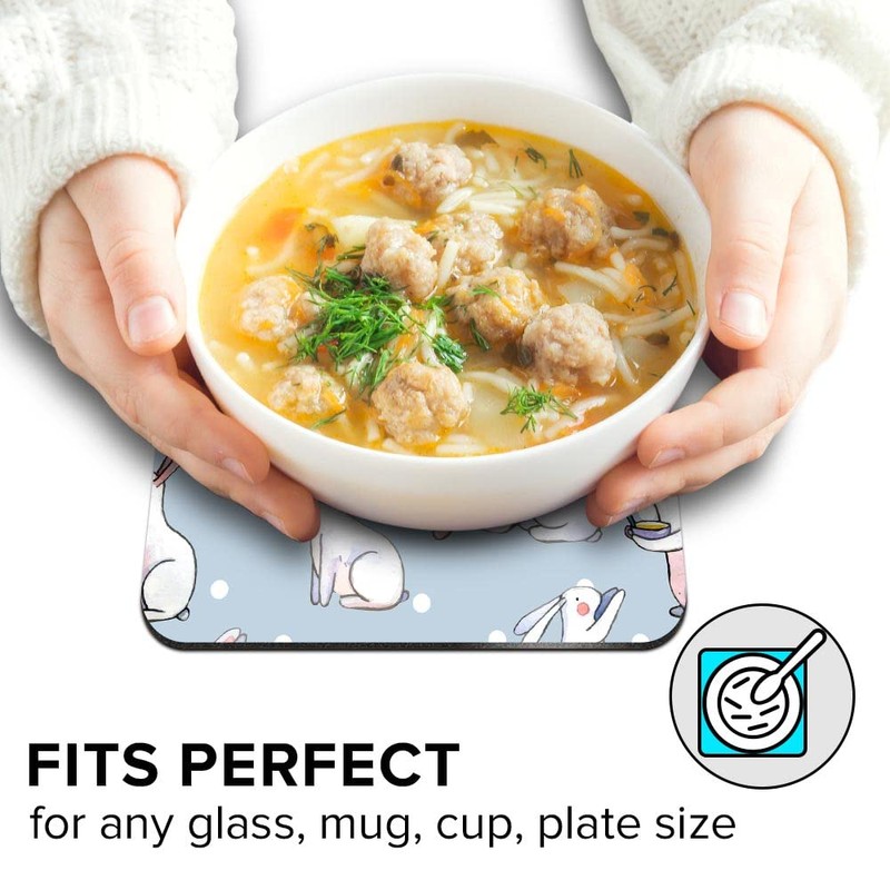 1 x Square Jumbo Size Coaster 12cm Cute Easter Bunny