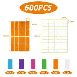 600 stickers, 19 x 38 mm universal stickers, 400 white stickers, 200 colour stickers, furniture labels, address labels, freezer labels, can be used in office, kitchen and jam