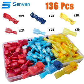 Senvenelec 136pcs Cable Quick Connectors, T Branch Connectors, T-Quick Connectors, Insulated Plug, 48 in Red, 48 in Blue and 40 in Yellow