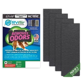 RV Air Carbon Filter – Activated Charcoal Air Filters, MERV 6 Rated, For Odor Absorption, Includes 4 Pre-Cut Filters for Recreational Vehicle Air Conditioners, Model 155C 9.875" x 3.5" x 0.75"