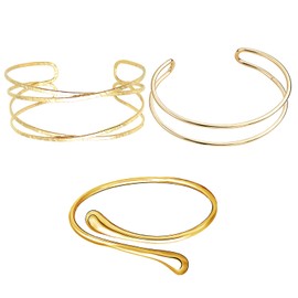 VARKAGE Pack of 3 Upper Bangle Gold, Minimalist Bangle Gold Upper Arm Adjustable Golden Bangles for Mum Friend Daughter, One size, Stainless Steel, No metal stamp